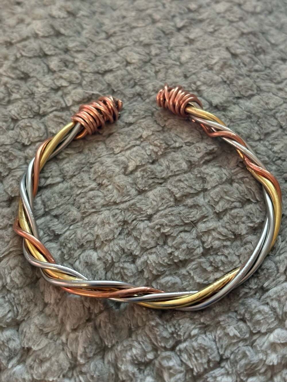 Handmade Tri-Color Wire Twisted Cuff Bracelet Copper Brass Silver